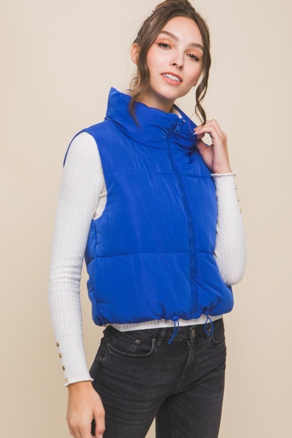 Love Tree Zip Up Cropped Contrast Reversible Vest - Vest - Azure - Bella Bourget