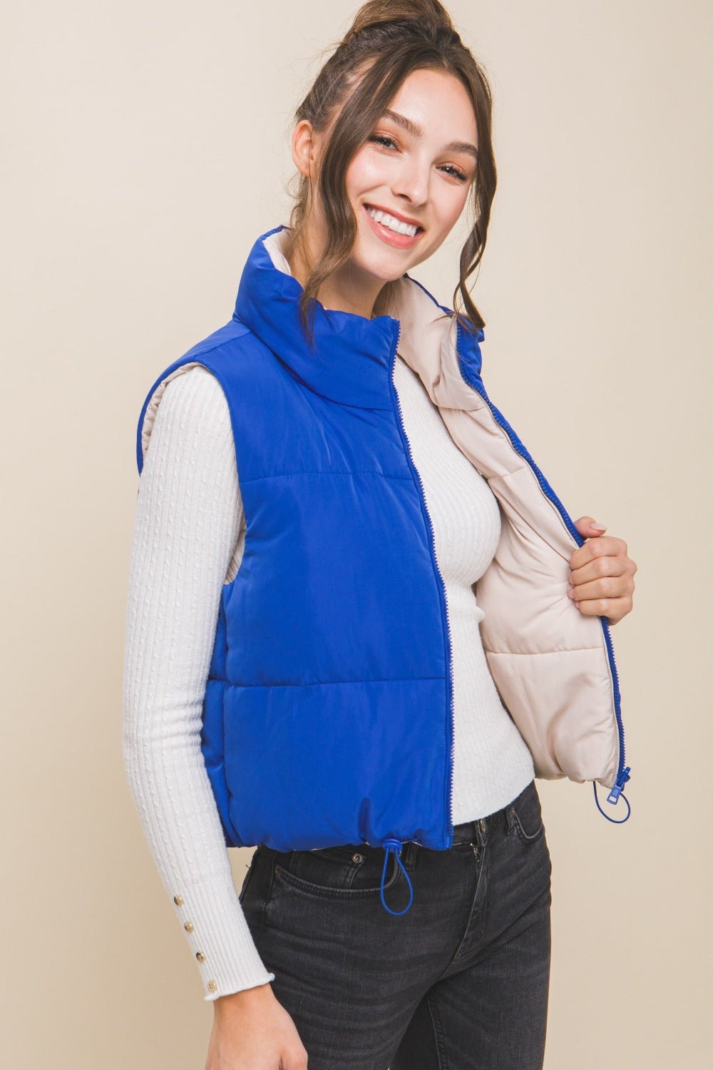 Love Tree Zip Up Cropped Contrast Reversible Vest - Vest - Azure - Bella Bourget