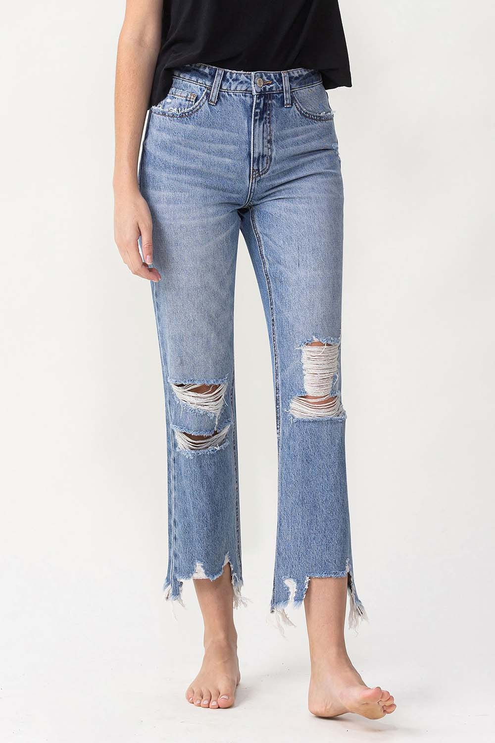 Lovervet High Rise Distressed Straight Jeans - jeans - Medium - Bella Bourget