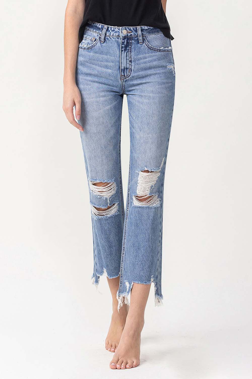 Lovervet High Rise Distressed Straight Jeans - jeans - Medium - Bella Bourget