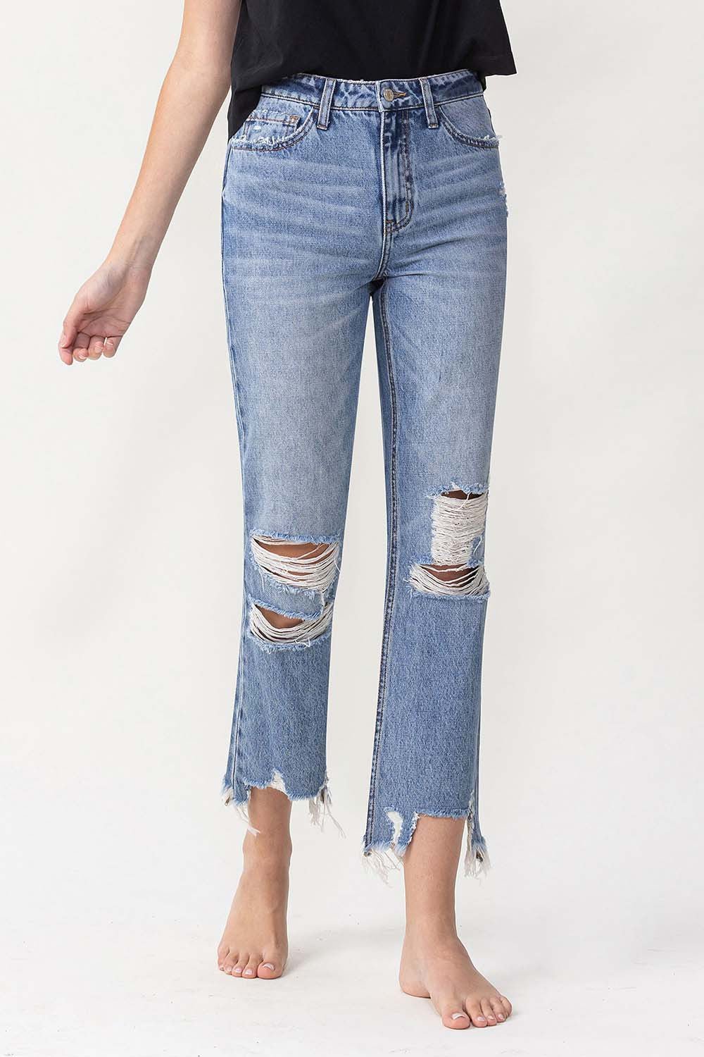 Lovervet High Rise Distressed Straight Jeans - jeans - Medium - Bella Bourget