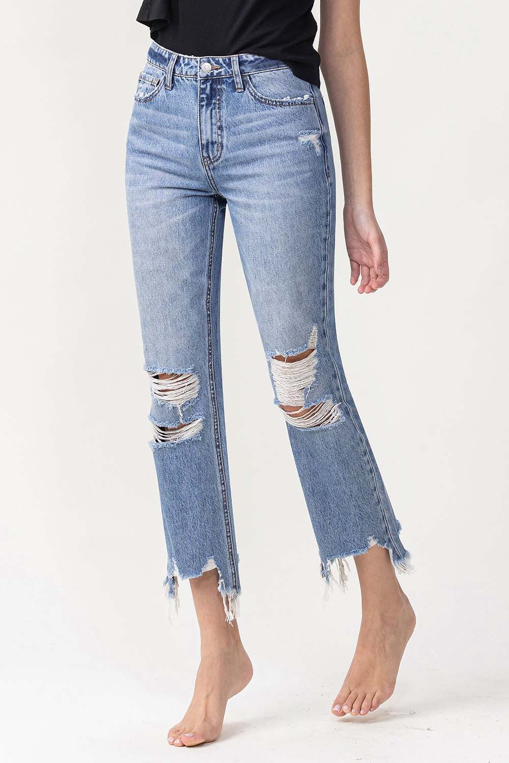 Lovervet High Rise Distressed Straight Jeans - jeans - Medium - Bella Bourget