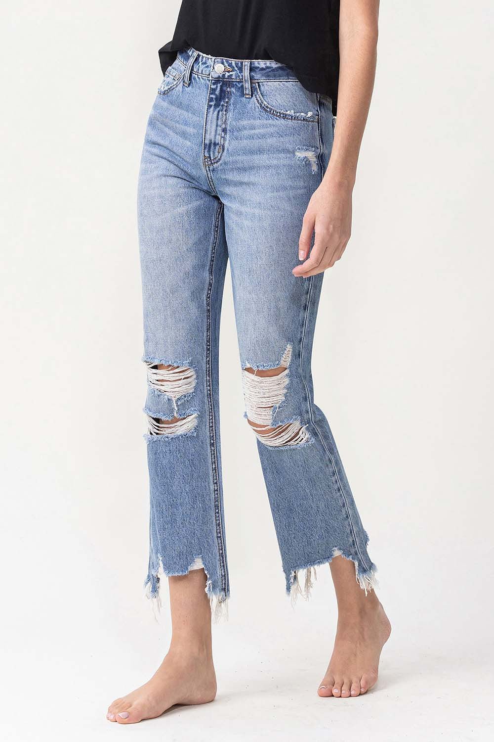 Lovervet High Rise Distressed Straight Jeans - jeans - Medium - Bella Bourget