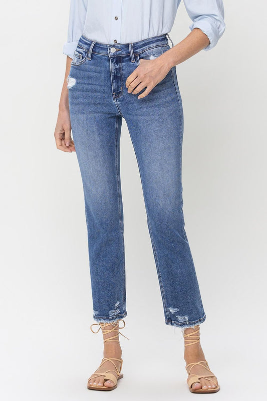 Lovervet High Rise Raw Hem Straight Jeans - jeans - Medium - Bella Bourget