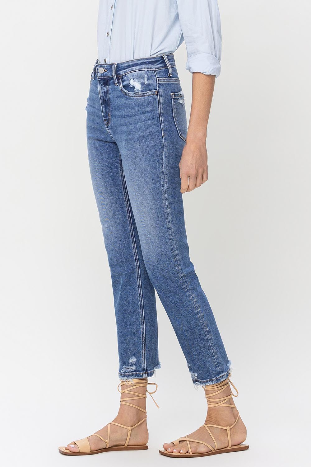 Lovervet High Rise Raw Hem Straight Jeans - jeans - Medium - Bella Bourget