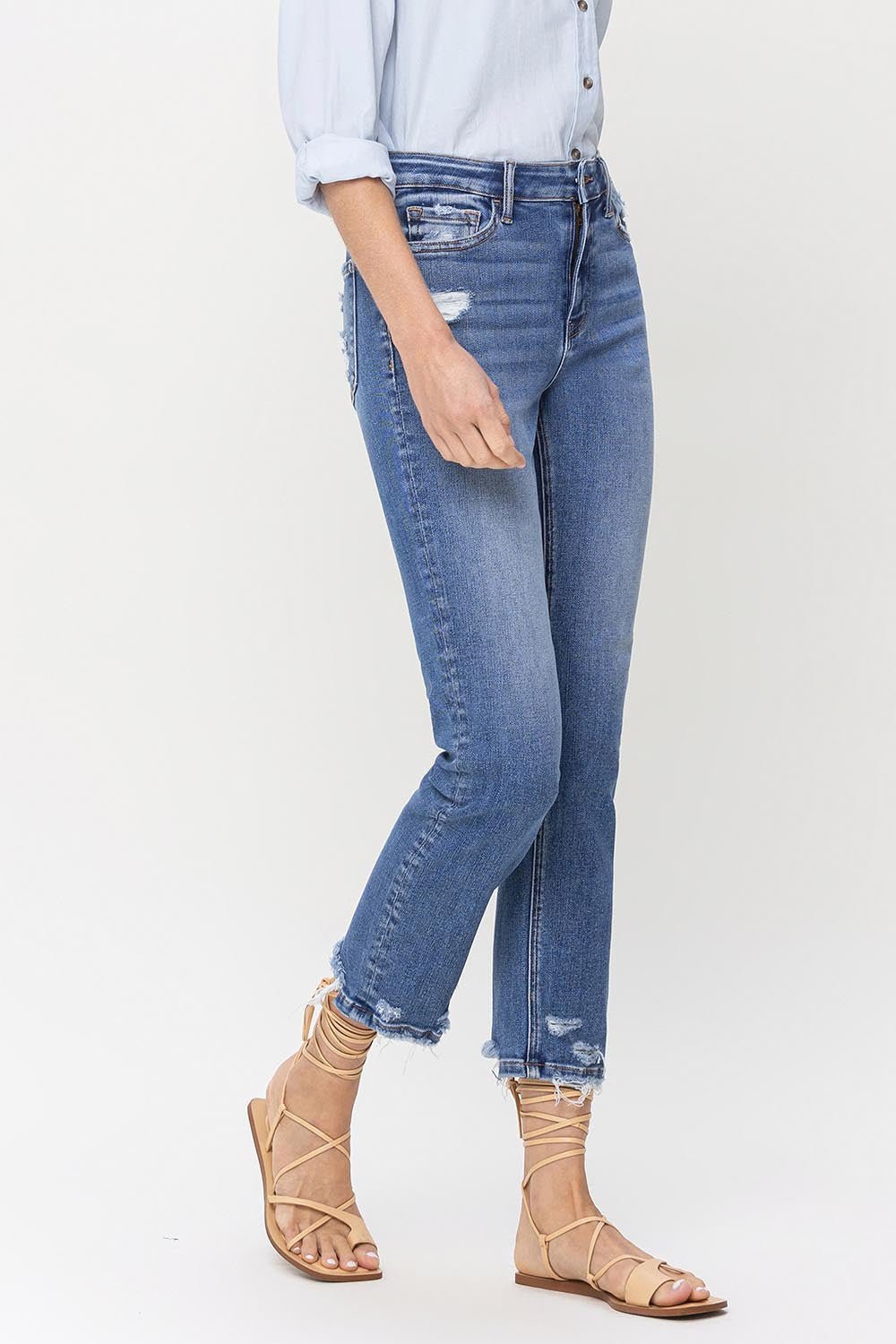 Lovervet High Rise Raw Hem Straight Jeans - jeans - Medium - Bella Bourget