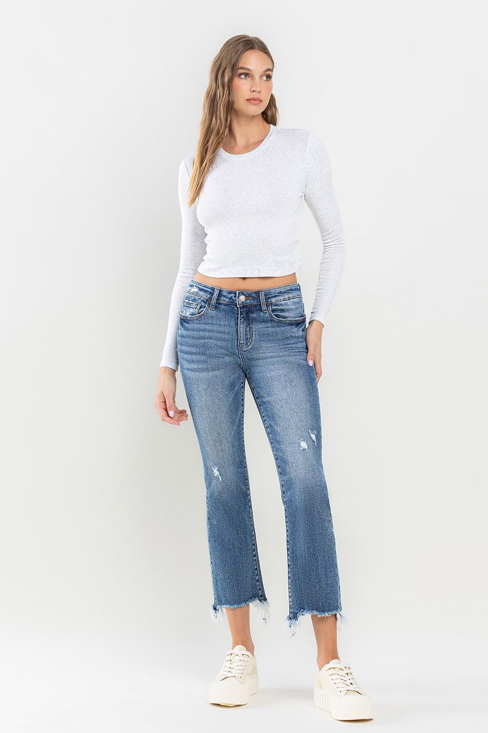 Lovervet Mid Rise Frayed Hem Jeans - jeans - Medium - Bella Bourget