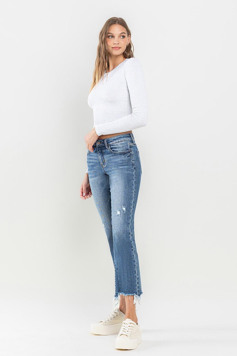 Lovervet Mid Rise Frayed Hem Jeans - jeans - Medium - Bella Bourget