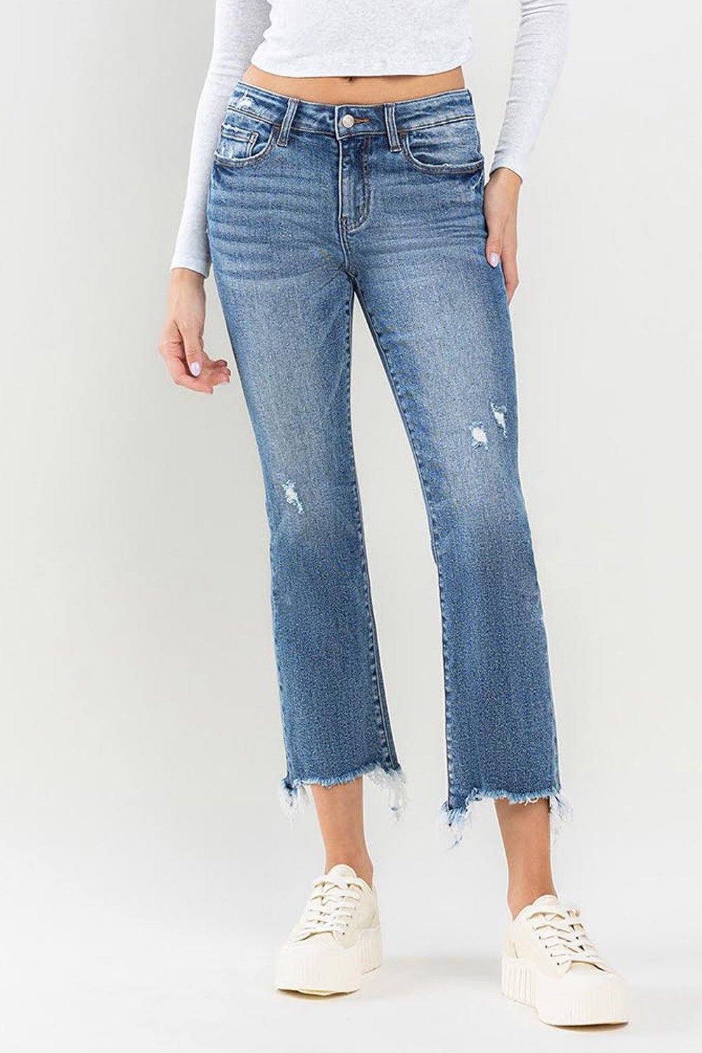 Lovervet Mid Rise Frayed Hem Jeans - jeans - Medium - Bella Bourget