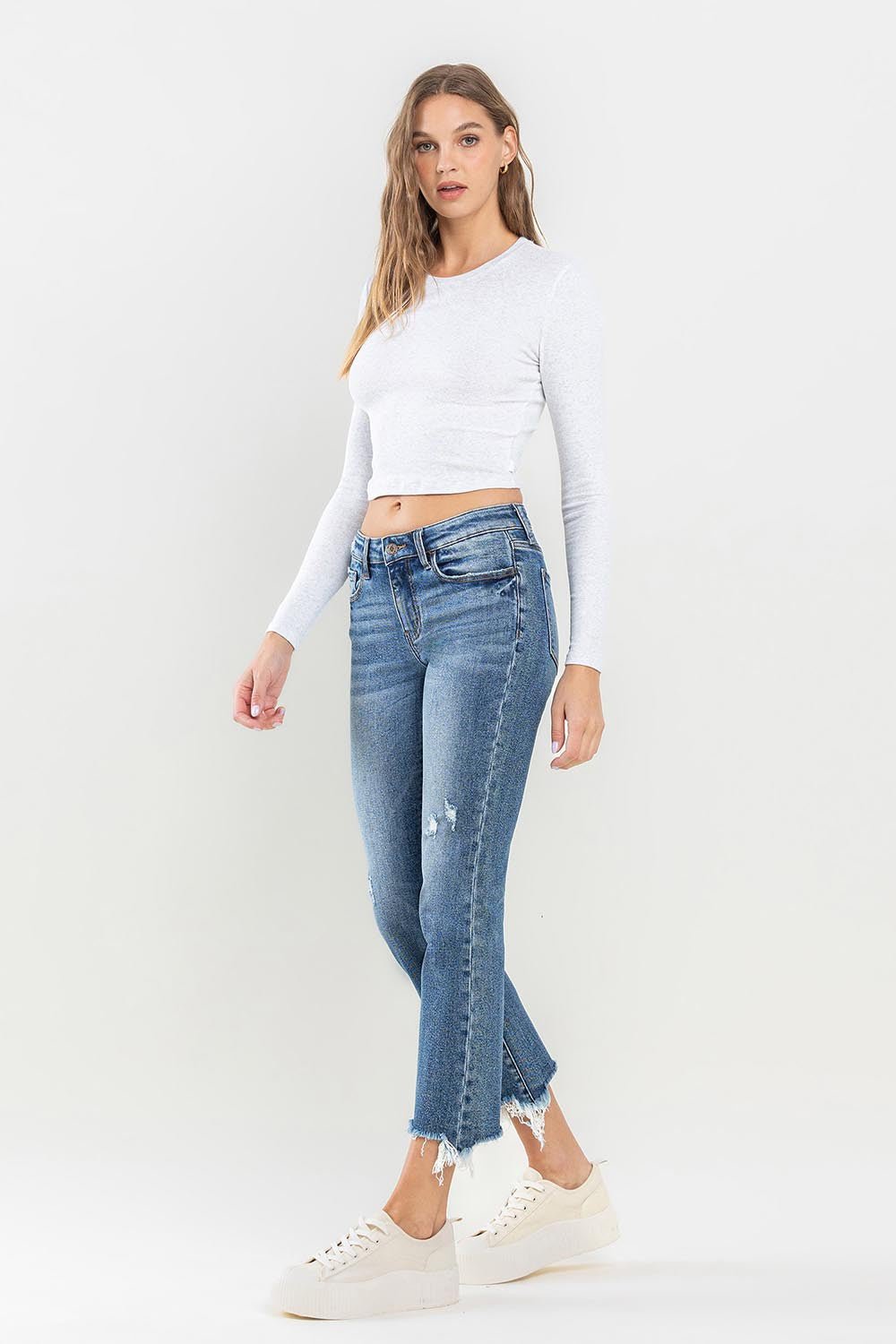 Lovervet Mid Rise Frayed Hem Jeans - jeans - Medium - Bella Bourget