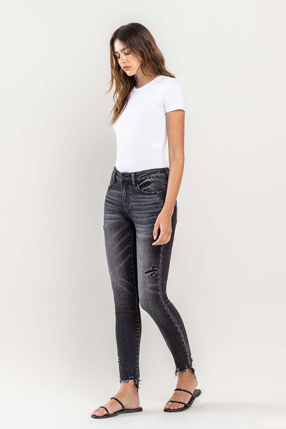 Lovervet Raw Hem Cropped Skinny Jeans - jeans - Black - Bella Bourget