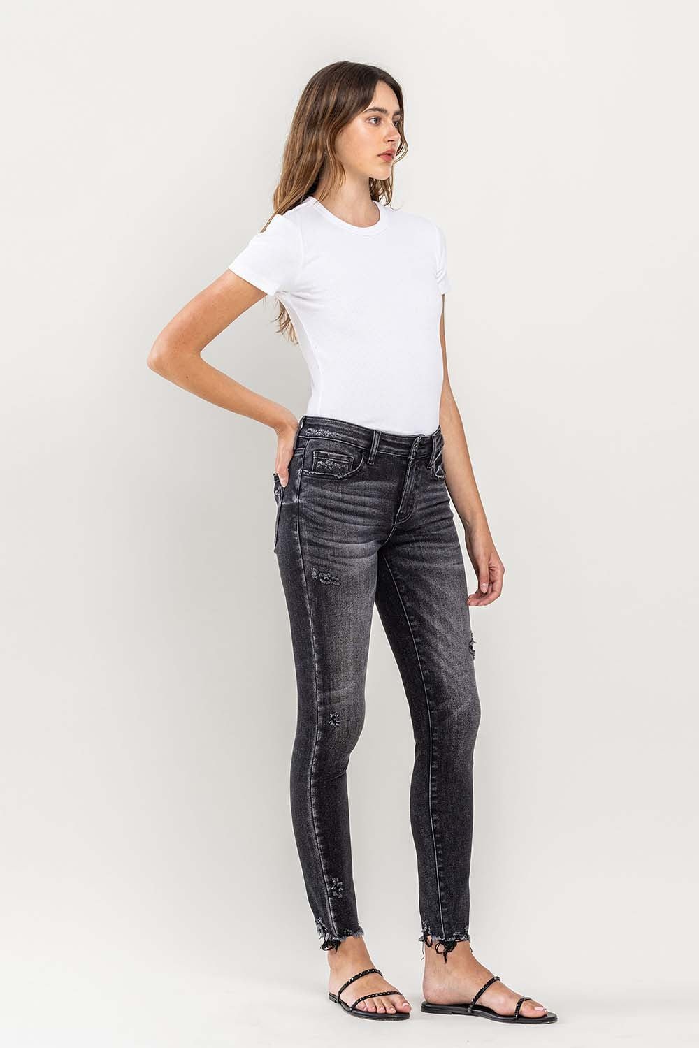 Lovervet Raw Hem Cropped Skinny Jeans - jeans - Black - Bella Bourget