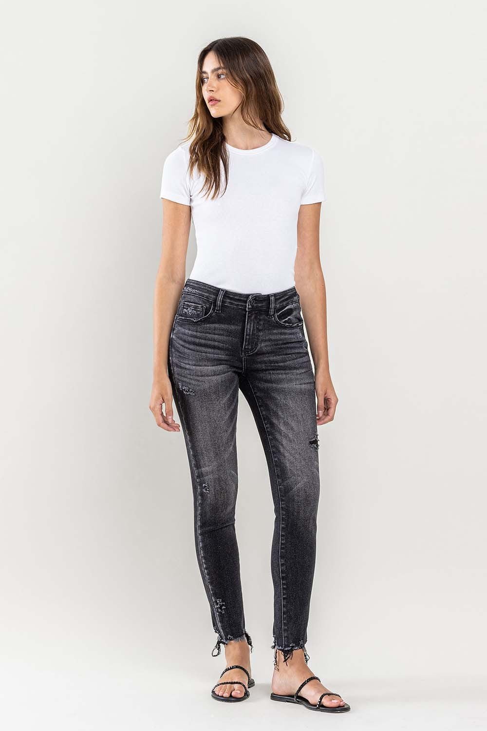 Lovervet Raw Hem Cropped Skinny Jeans - jeans - Black - Bella Bourget