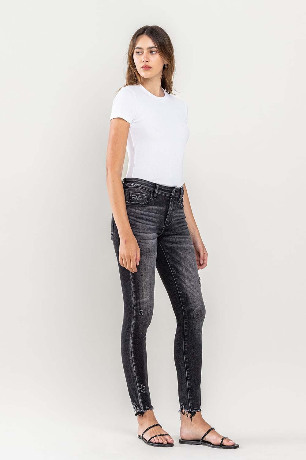 Lovervet Raw Hem Cropped Skinny Jeans - jeans - Black - Bella Bourget