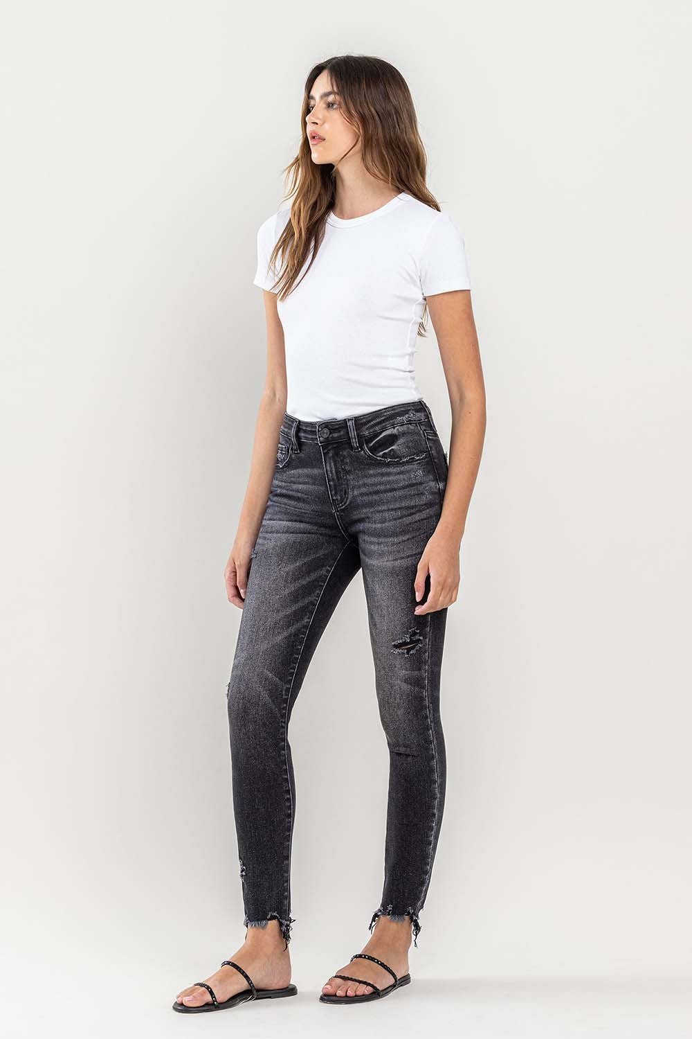 Lovervet Raw Hem Cropped Skinny Jeans - jeans - Black - Bella Bourget