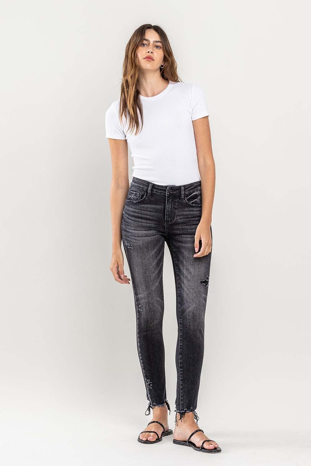 Lovervet Raw Hem Cropped Skinny Jeans - jeans - Black - Bella Bourget