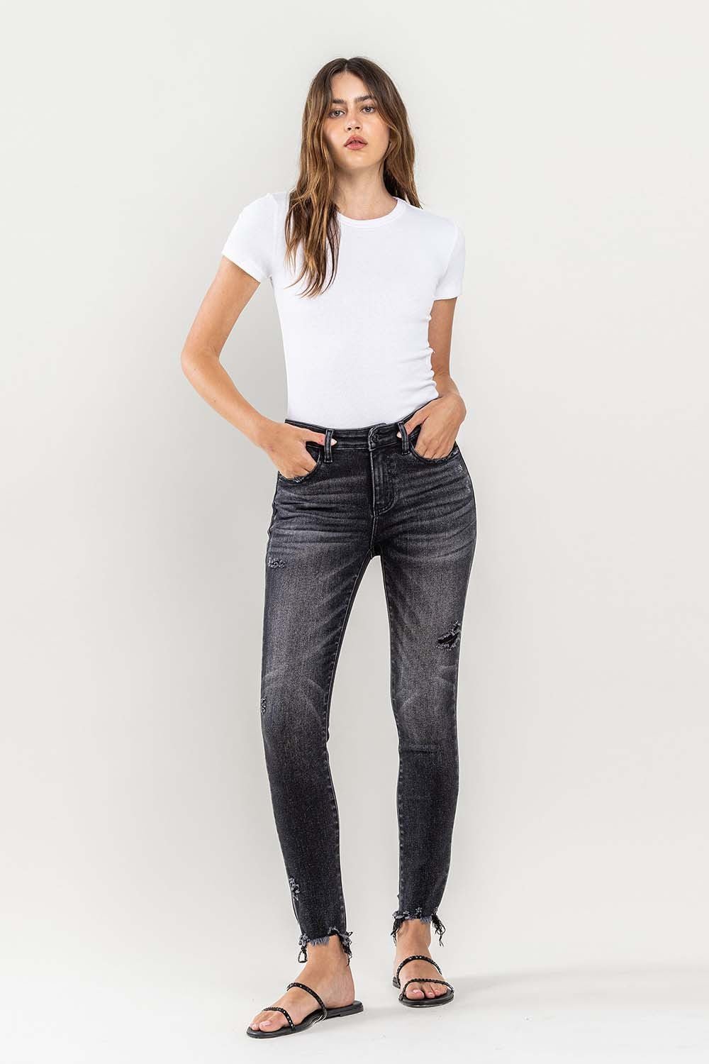 Lovervet Raw Hem Cropped Skinny Jeans - jeans - Black - Bella Bourget