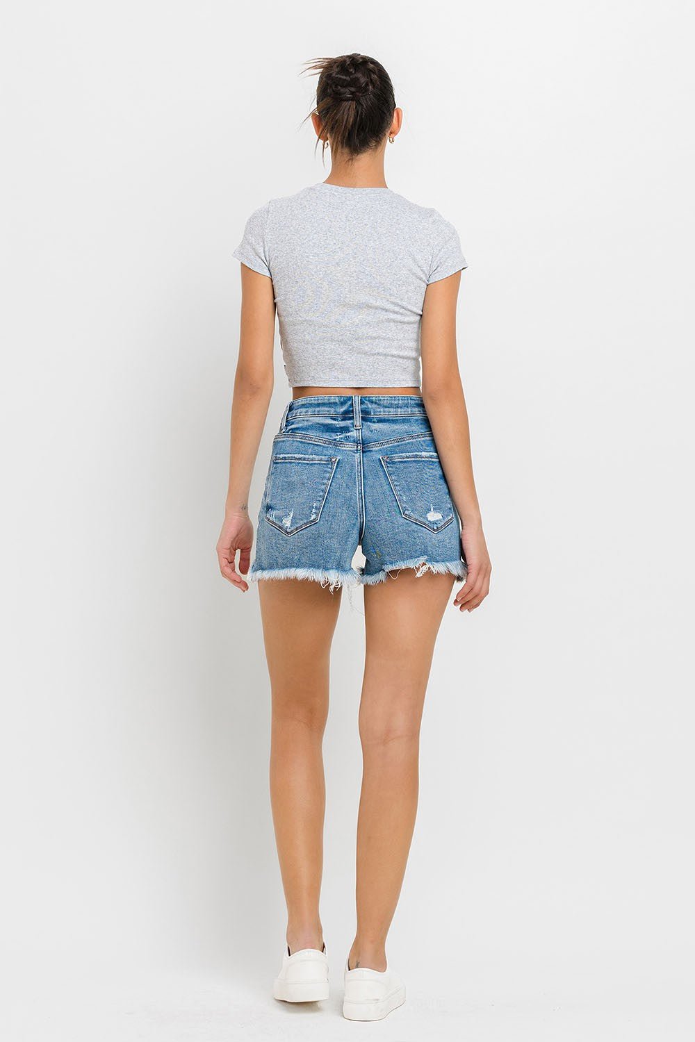 Lovervet Stepped Waist Raw Hem Denim Shorts - Shorts - Medium - Bella Bourget