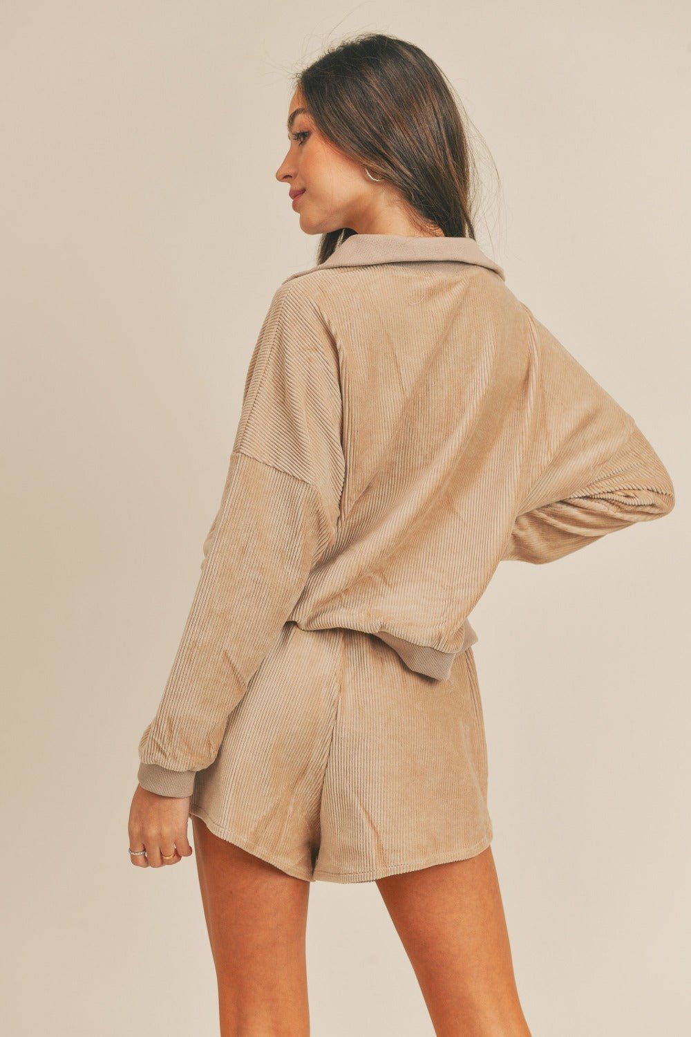 MABLE Corduroy Half Zip Top and Shorts Set - Set - Taupe - Bella Bourget