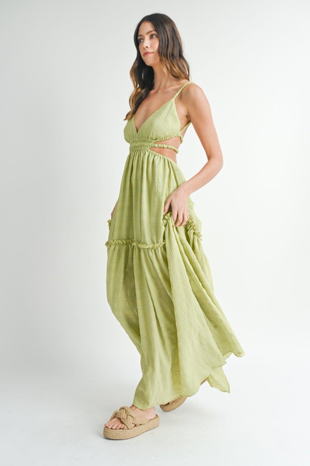 MABLE Cutout Waist Backless Maxi Dress - Maxi Dress - Sage - Bella Bourget