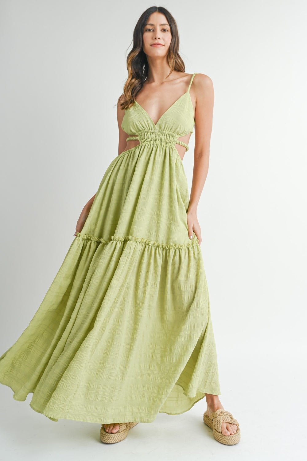 MABLE Cutout Waist Backless Maxi Dress - Maxi Dress - Sage - Bella Bourget