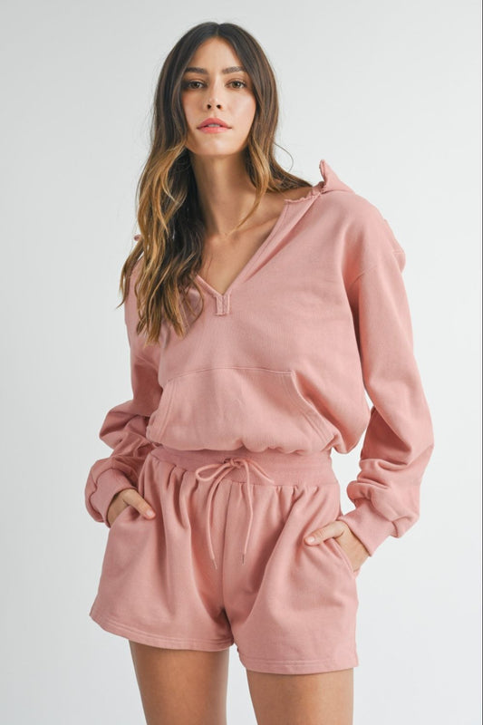 MABLE French Terry Hooded Romper - Romper - Dusty Mauve - Bella Bourget