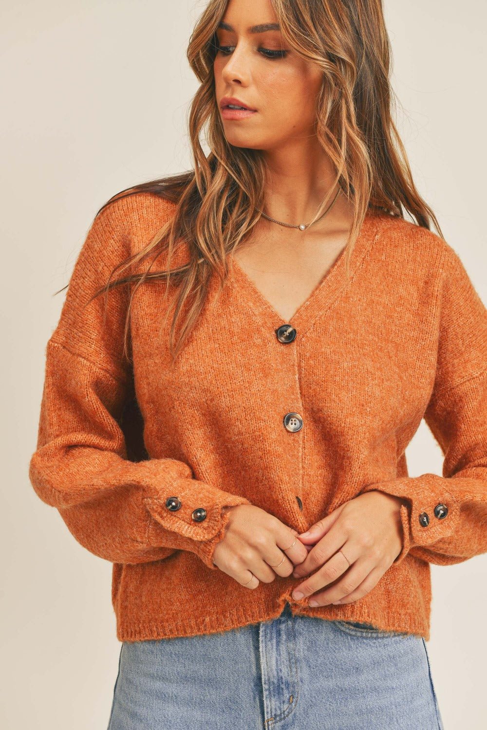 MABLE Long Sleeve Button Down Sweater Cardigan - Cardigan - Rust - Bella Bourget