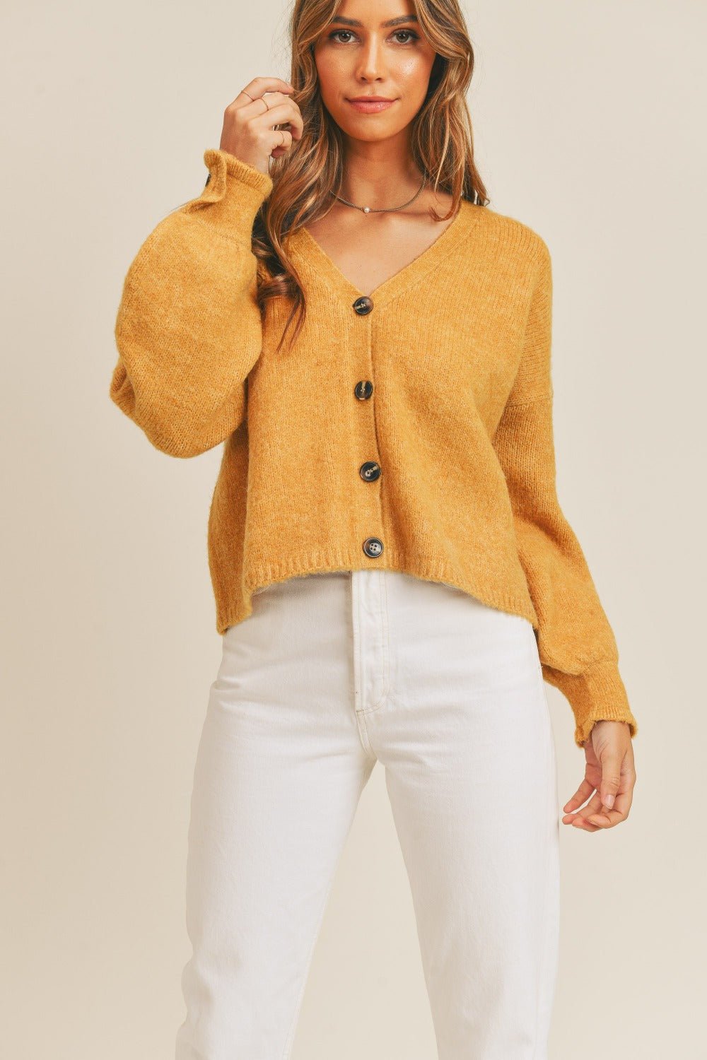 MABLE Long Sleeve Button Down Sweater Cardigan - Sweater - Mustard - Bella Bourget