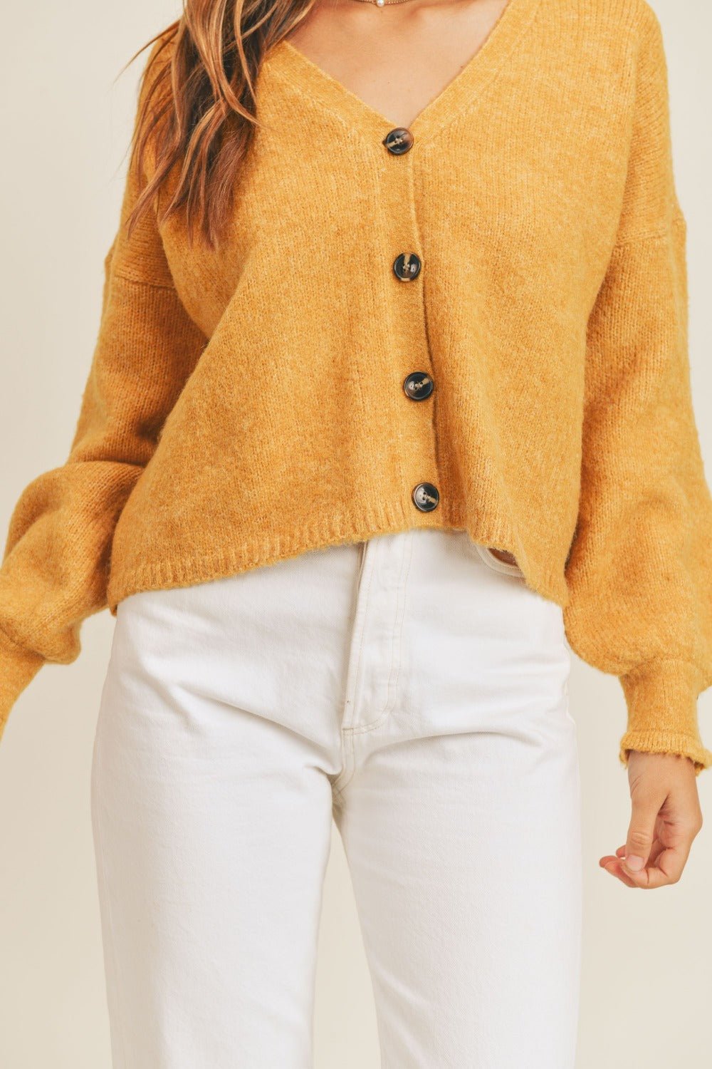 MABLE Long Sleeve Button Down Sweater Cardigan - Sweater - Mustard - Bella Bourget