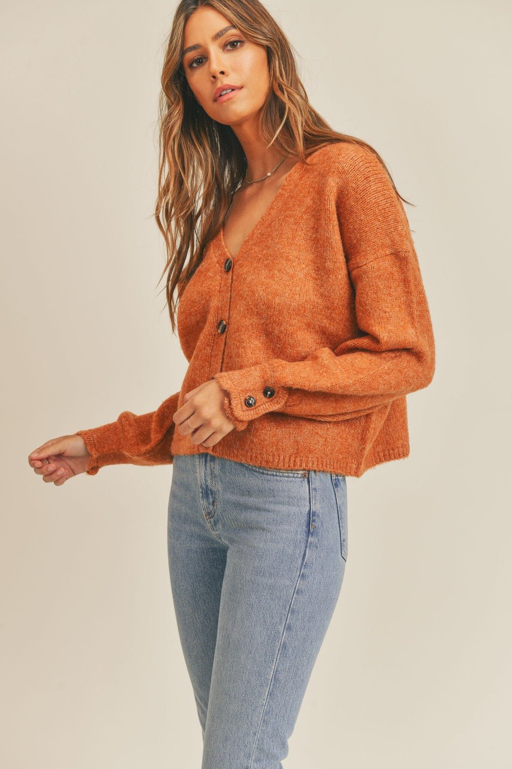 MABLE Long Sleeve Button Down Sweater Cardigan - Cardigan - Rust - Bella Bourget