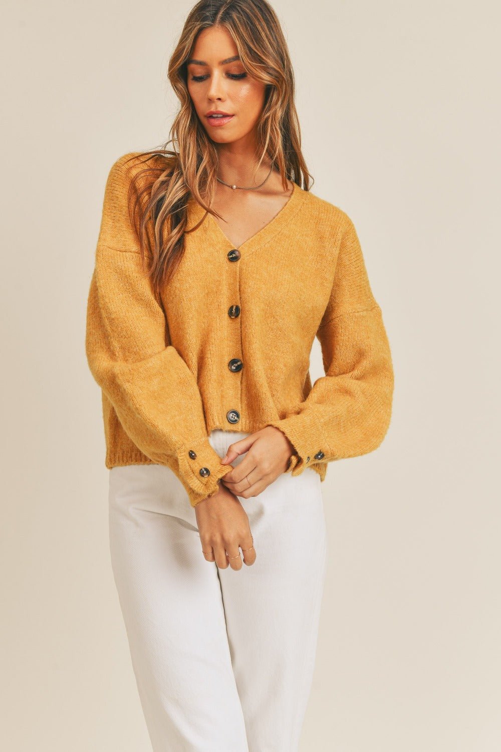 MABLE Long Sleeve Button Down Sweater Cardigan - Sweater - Mustard - Bella Bourget