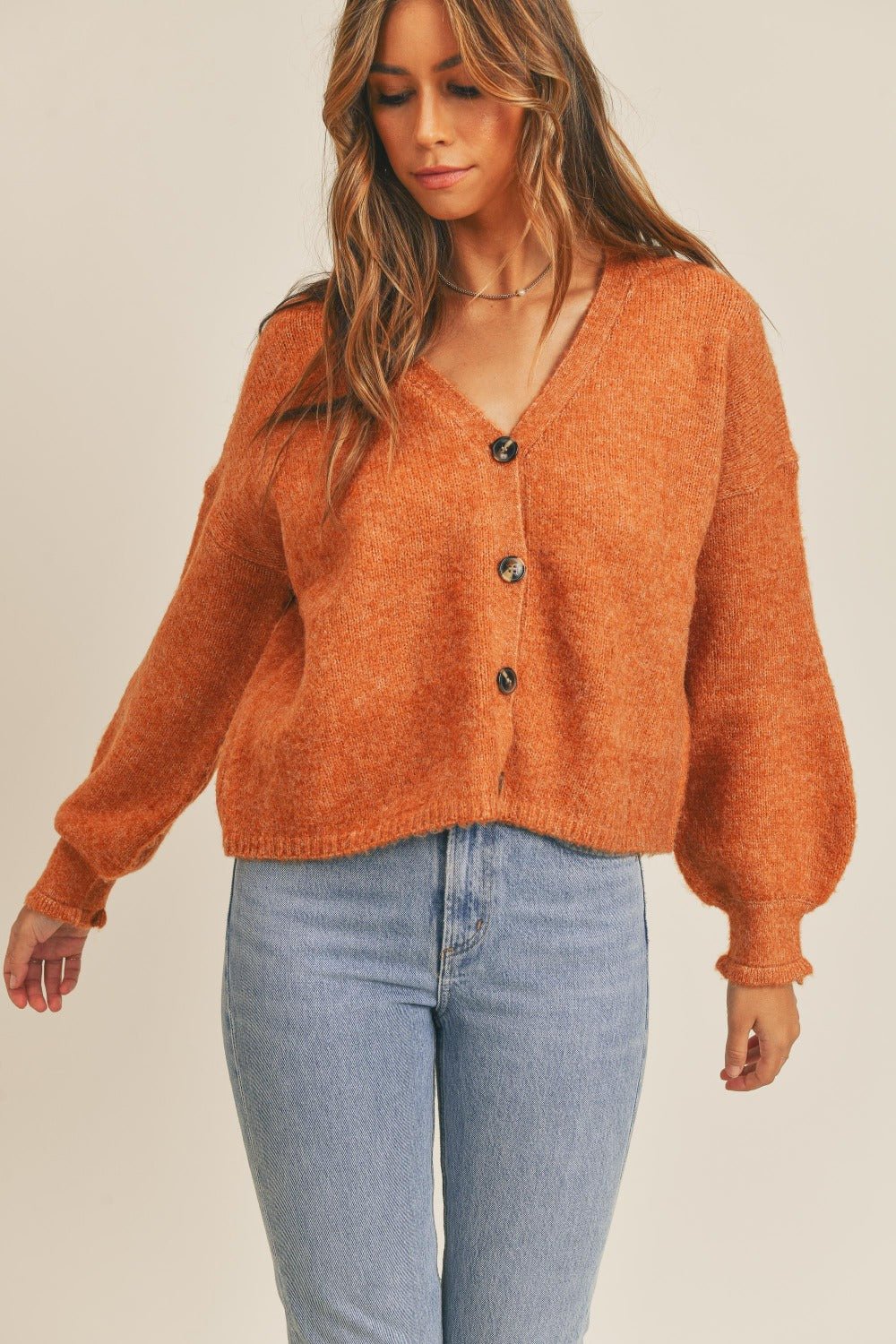 MABLE Long Sleeve Button Down Sweater Cardigan - Cardigan - Rust - Bella Bourget