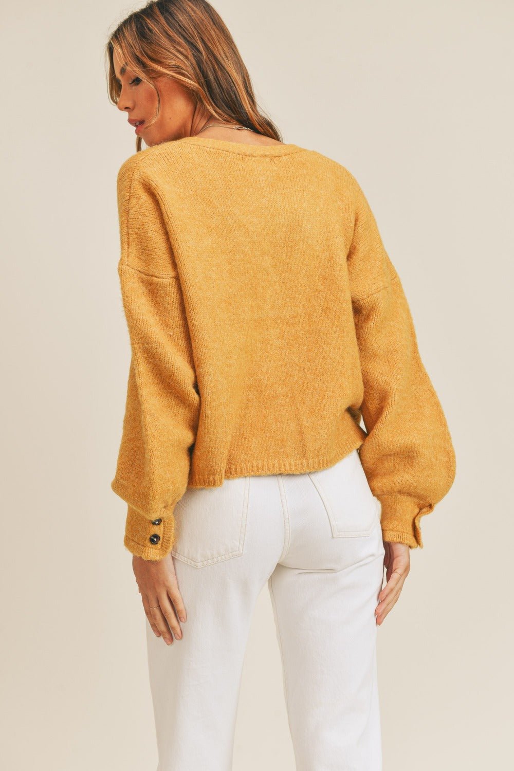 MABLE Long Sleeve Button Down Sweater Cardigan - Sweater - Mustard - Bella Bourget