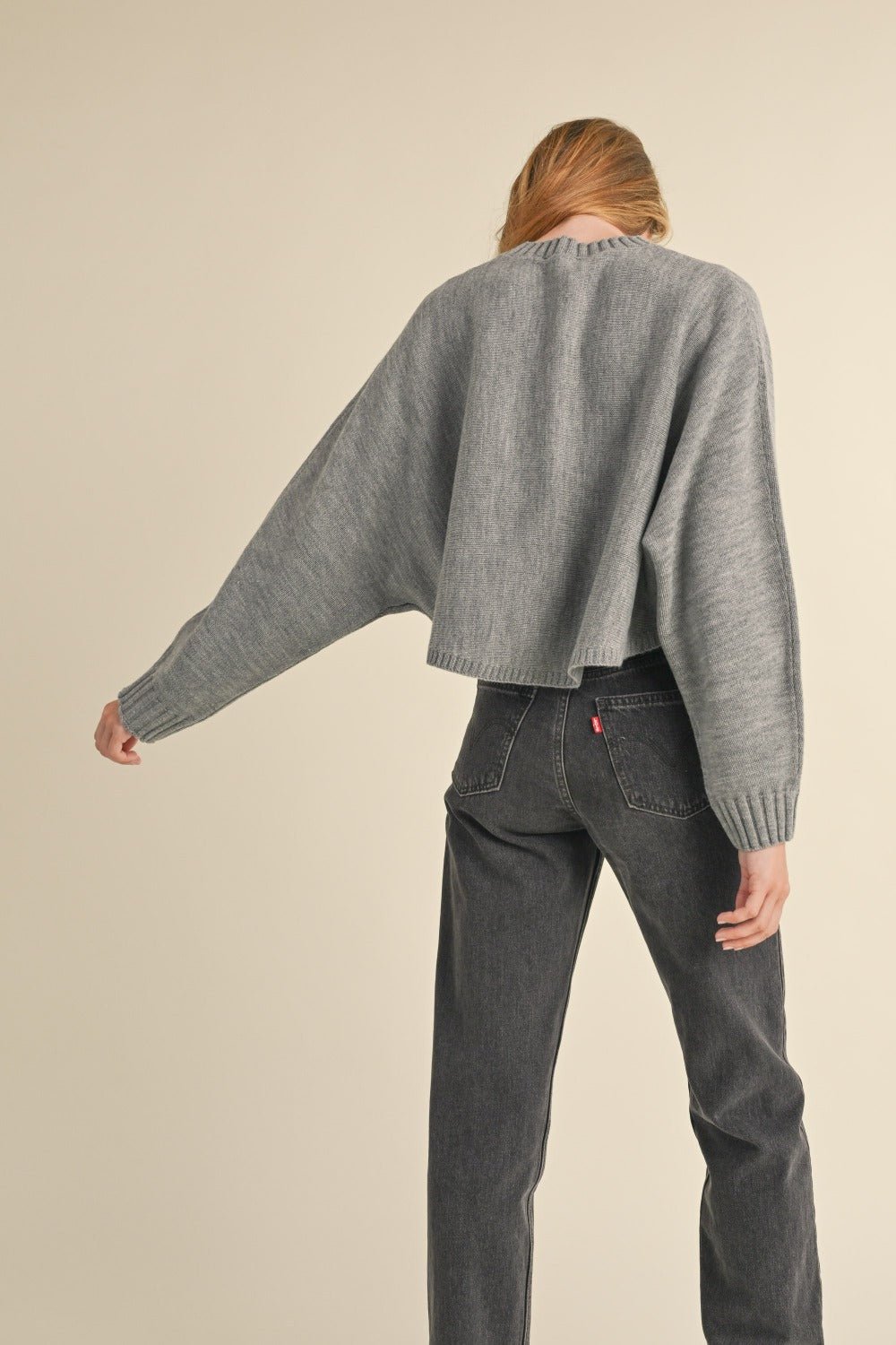 Mable Round Neck Dolman Sleeve Cropped Sweater - Sweater - H Grey - Bella Bourget