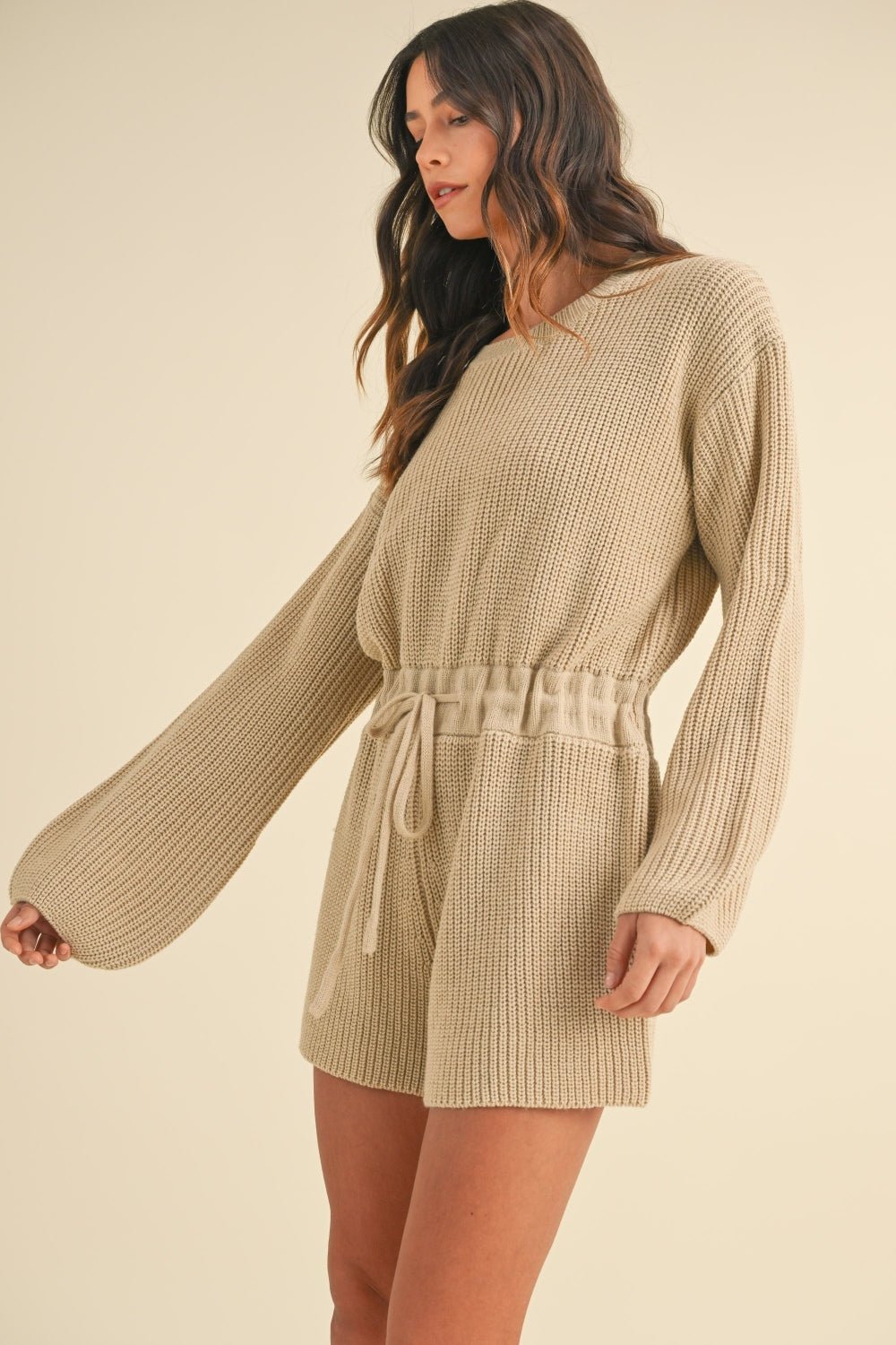 MABLE Round Neck Long Sleeve Sweater Romper - Romper - Taupe - Bella Bourget