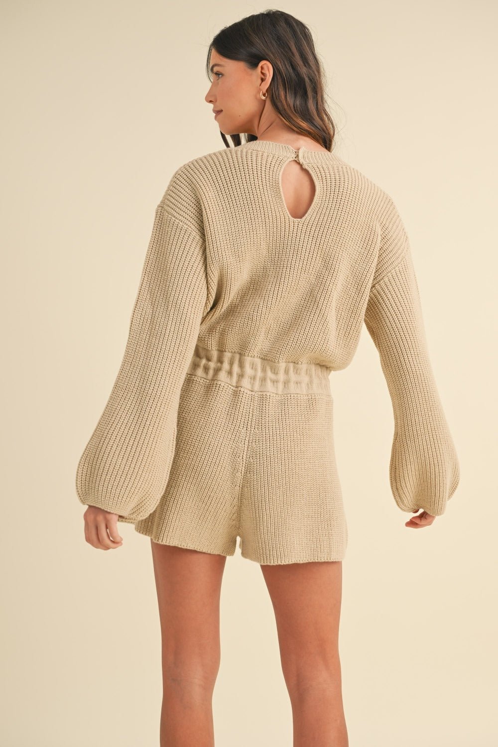 MABLE Round Neck Long Sleeve Sweater Romper - Romper - Taupe - Bella Bourget