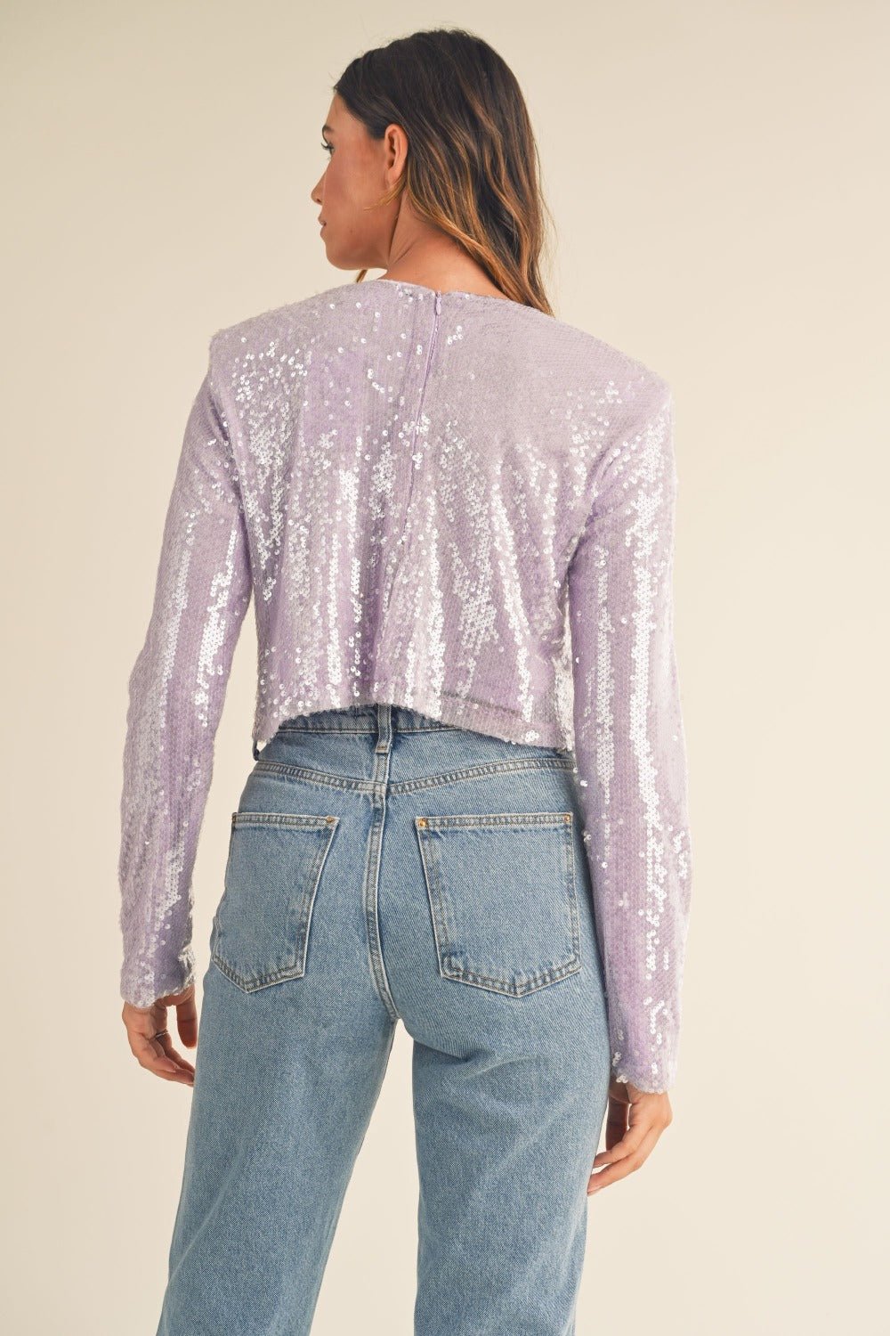 MABLE Shoulder Padded Sequin Crop Top - Top - Lavender - Bella Bourget