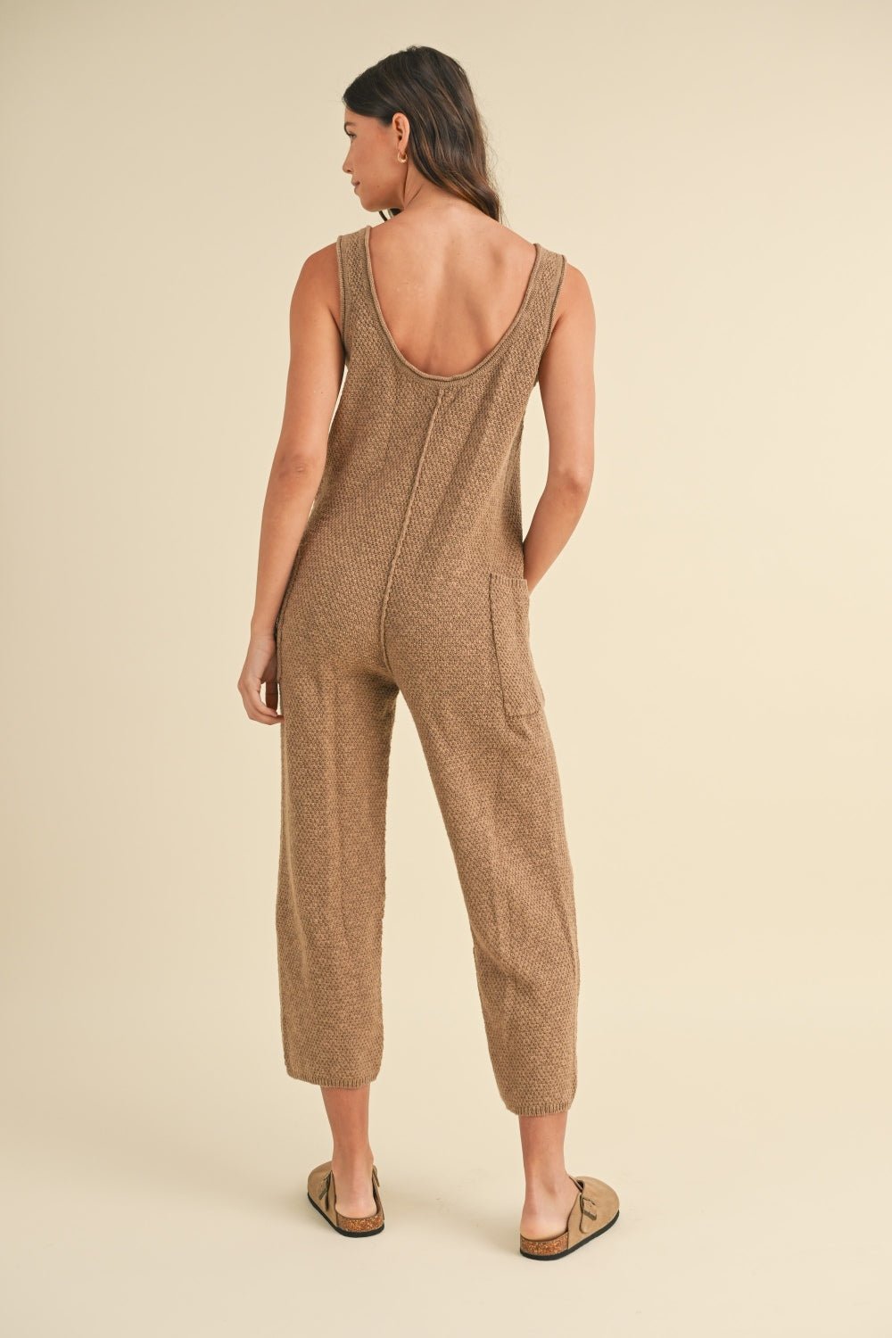 MABLE Sleeveless Knit Crop Jumpsuit with Pockets - Jumpsuit - Mocha - Bella Bourget