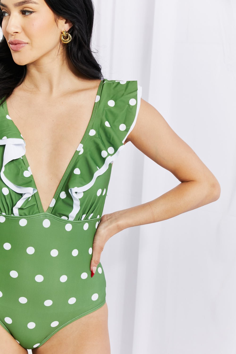 Marina West Swim Moonlit Dip Ruffle Plunge Swimsuit in Mid Green - One - Piece Swimsuit - Mid Green - Bella Bourget