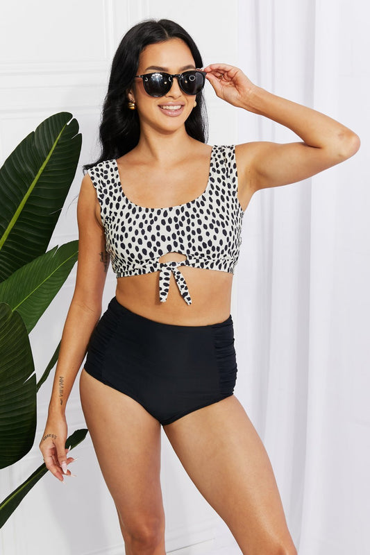 Marina West Swim Sanibel Crop Swim Top and Ruched Bottoms Set in Black - Two - Piece Swimsuit - Cream/Black - Bella Bourget