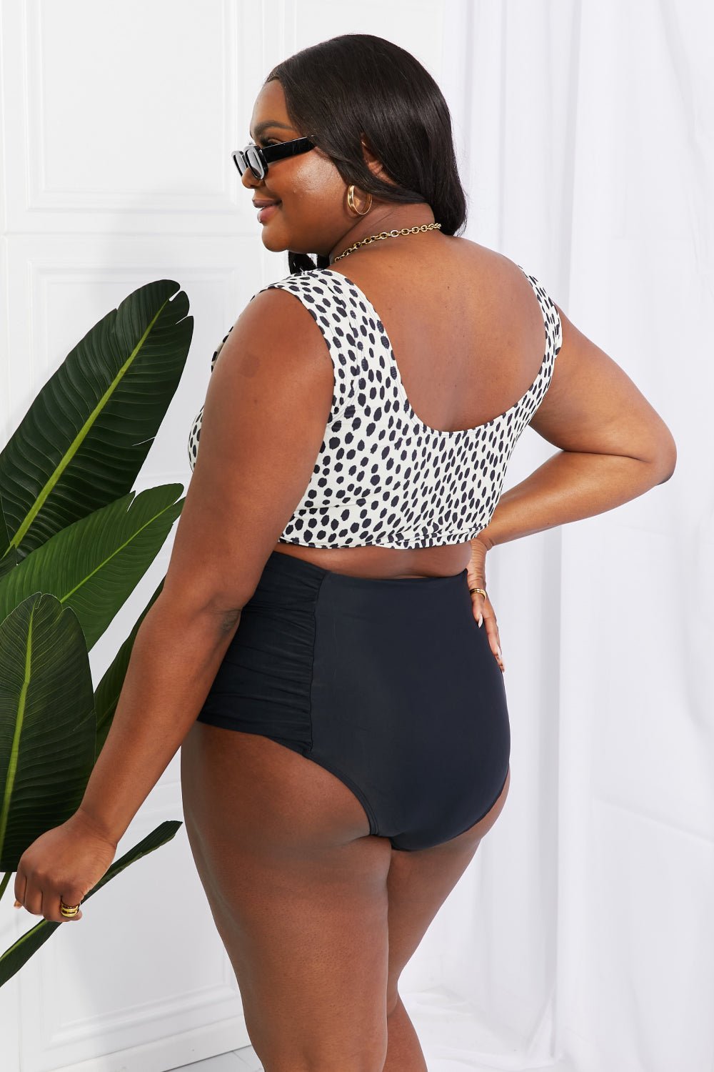 Marina West Swim Sanibel Crop Swim Top and Ruched Bottoms Set in Black - Two - Piece Swimsuit - Cream/Black - Bella Bourget