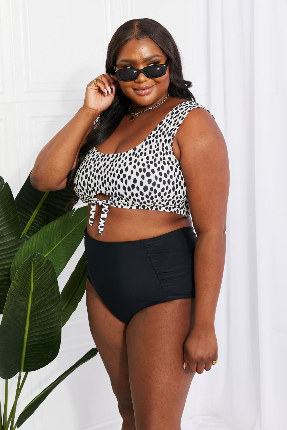 Marina West Swim Sanibel Crop Swim Top and Ruched Bottoms Set in Black - Two - Piece Swimsuit - Cream/Black - Bella Bourget