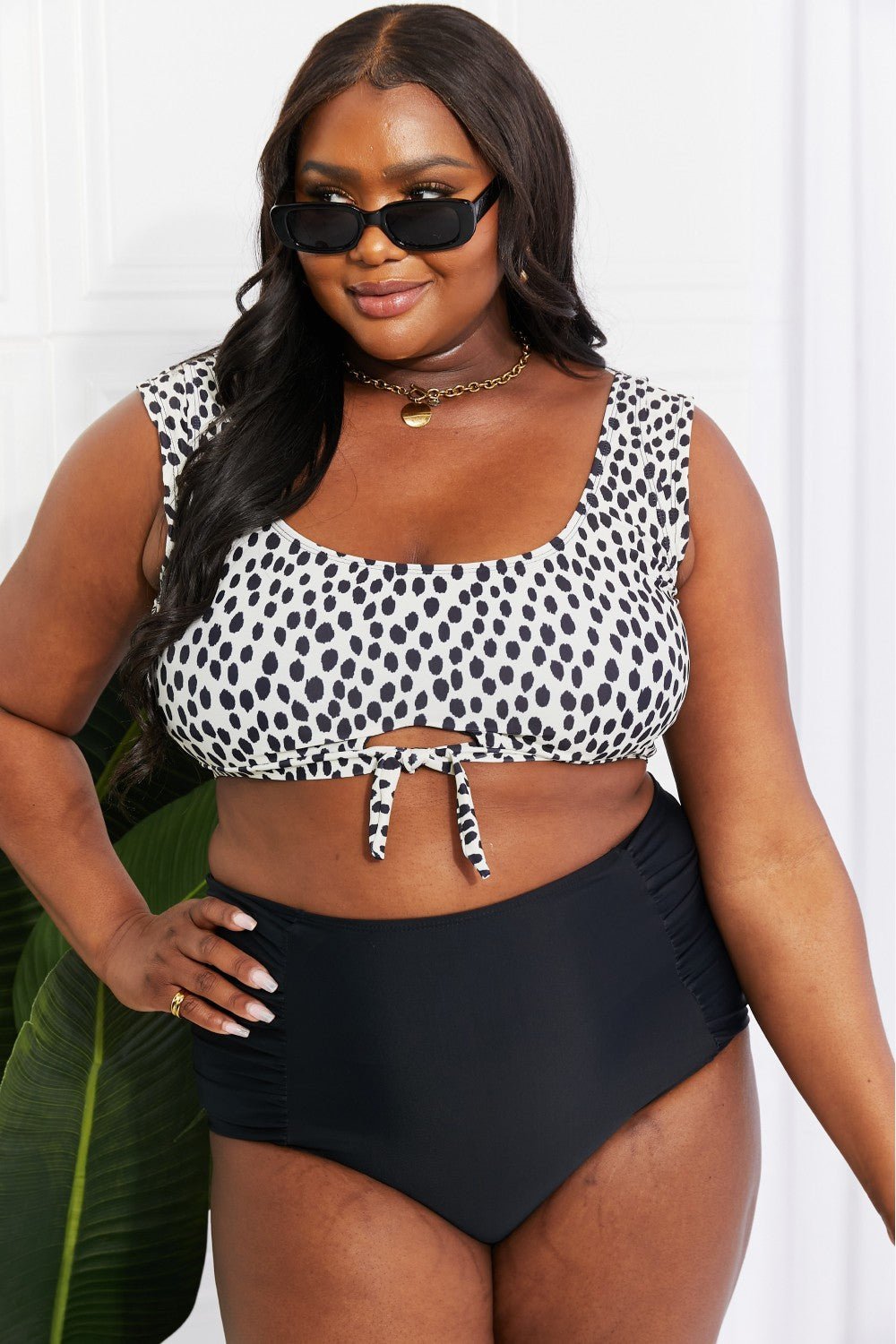 Marina West Swim Sanibel Crop Swim Top and Ruched Bottoms Set in Black - Two - Piece Swimsuit - Cream/Black - Bella Bourget