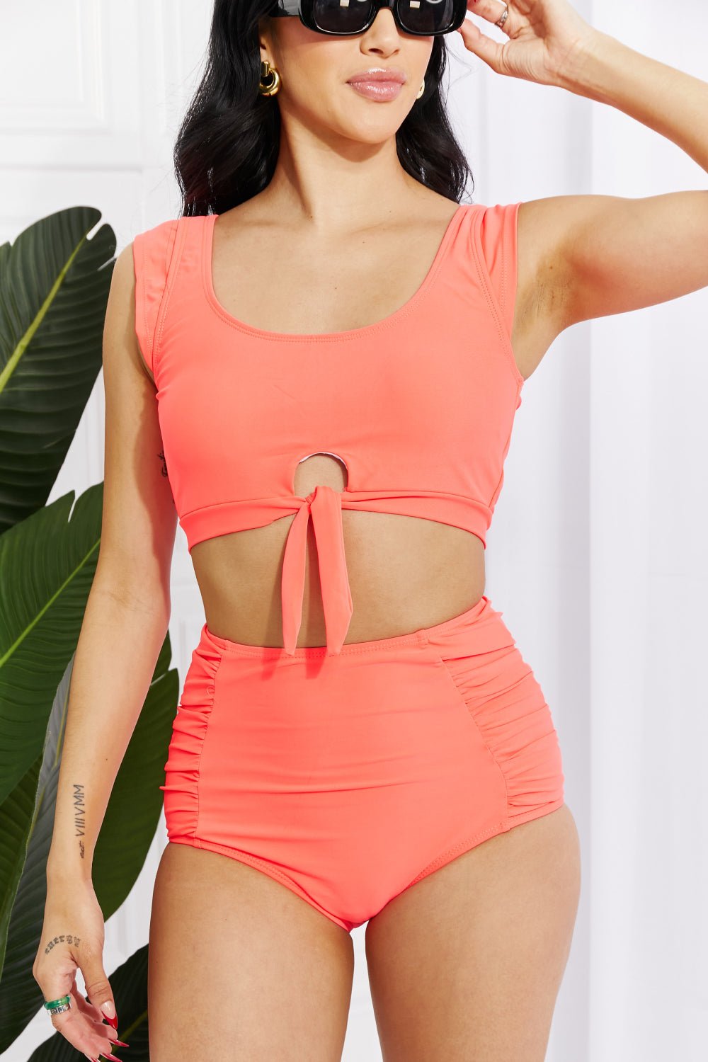 Marina West Swim Sanibel Crop Swim Top and Ruched Bottoms Set in Coral - Two - Piece Swimsuit - Coral - Bella Bourget