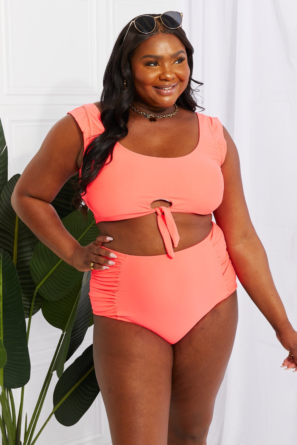 Marina West Swim Sanibel Crop Swim Top and Ruched Bottoms Set in Coral - Two - Piece Swimsuit - Coral - Bella Bourget