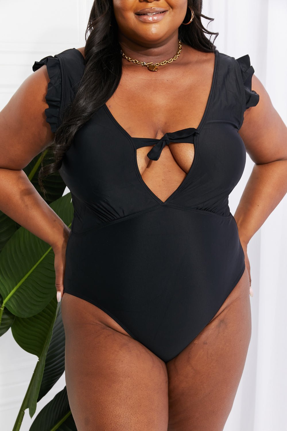 Marina West Swim Seashell Ruffle Sleeve One - Piece in Black - One - Piece Swimsuit - Black - Bella Bourget