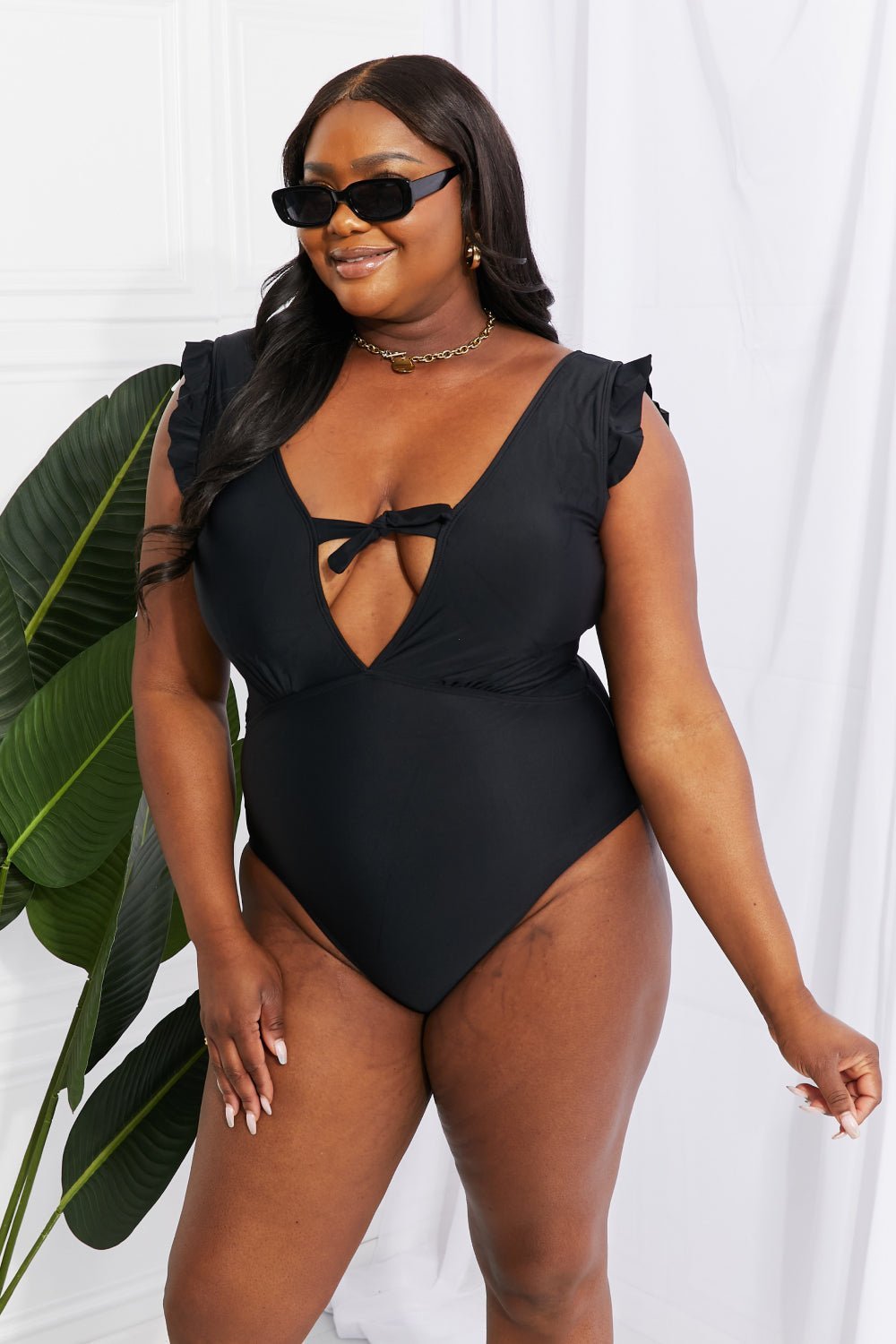 Marina West Swim Seashell Ruffle Sleeve One - Piece in Black - One - Piece Swimsuit - Black - Bella Bourget