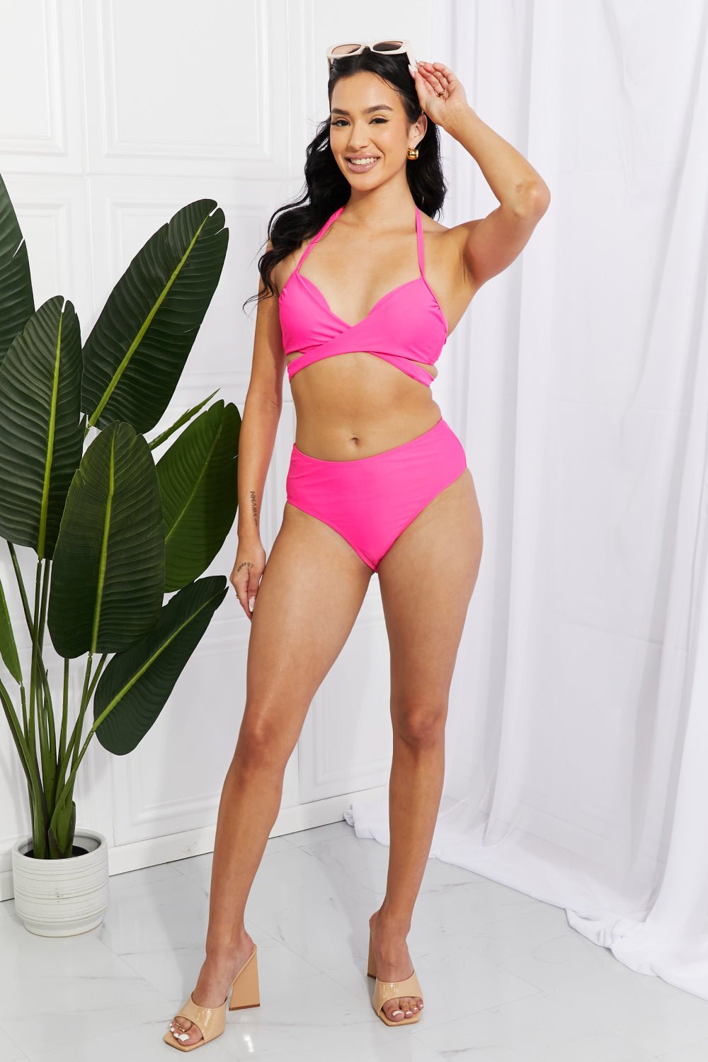 Marina West Swim Summer Splash Halter Bikini in Pink - Two Piece Swimsuit - Hot Pink - Bella Bourget