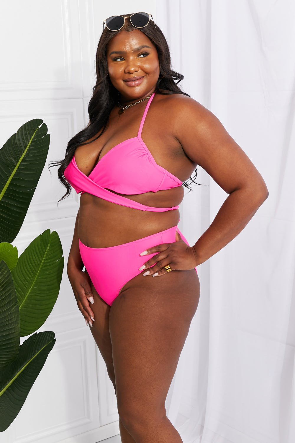 Marina West Swim Summer Splash Halter Bikini in Pink - Two Piece Swimsuit - Hot Pink - Bella Bourget