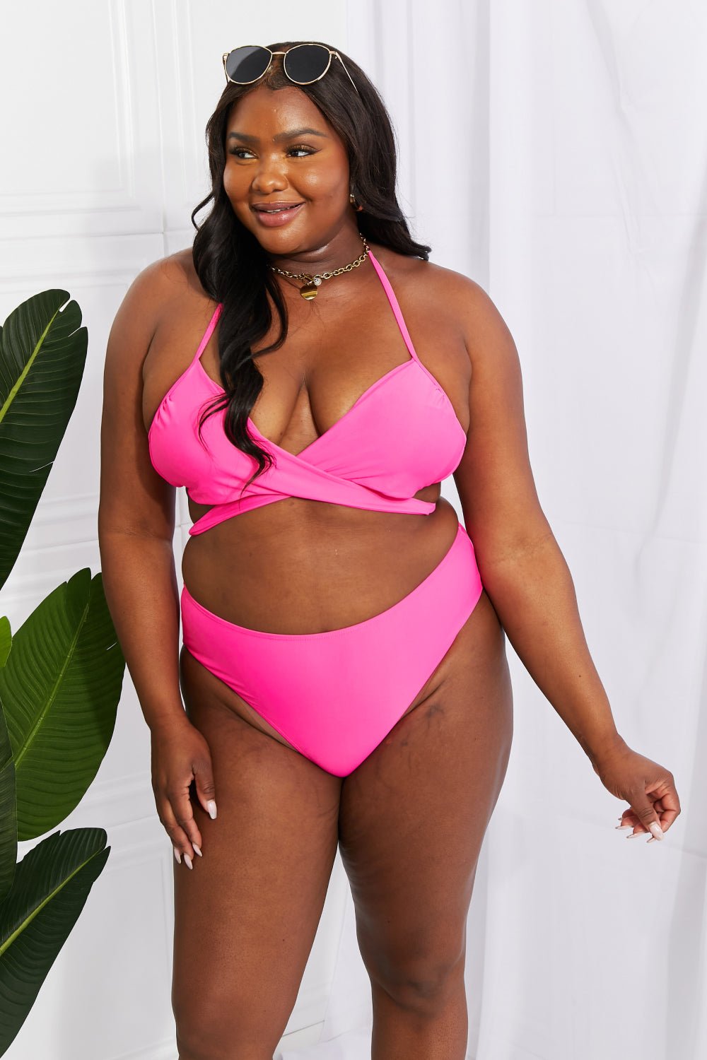 Marina West Swim Summer Splash Halter Bikini in Pink - Two Piece Swimsuit - Hot Pink - Bella Bourget